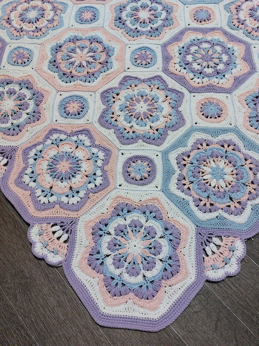 Octagons and Squares Flower Blanket Crochet Pattern